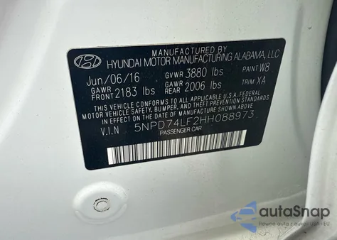 2017 Hyundai Elantra Se из США, поврежденный, VIN 5NPD74LF2HH08897